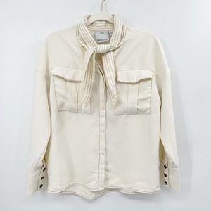 C/Meo‎ Collective Explanatory Shirt Ivory Size S Neck Tie Button Up Long Sleeve